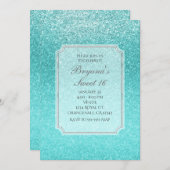 Aqua Sea Blue Glitzer Sparkone Party Einladung (Vorne/Hinten)