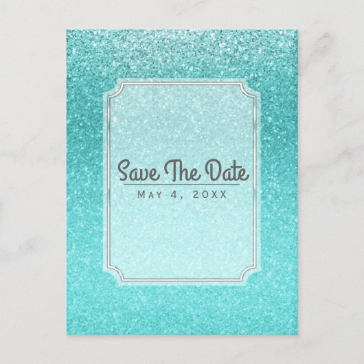 Aqua Sea Blue Glitzer Sparkone Party Save the Date Ankündigungspostkarte (Vorderseite)