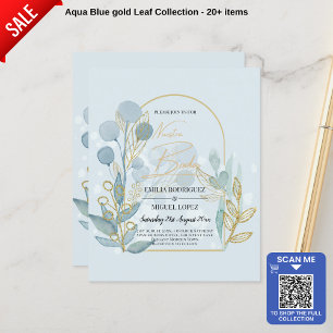Aqua Sea Glass Gold Boda Wedite Einladung