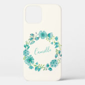 Aqua Sea Green Floral Wreath Personalisiert Case-Mate iPhone Hülle (Rückseite)