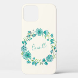 Aqua Sea Green Floral Wreath Personalisiert Case-Mate iPhone Hülle