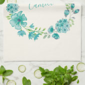 Aqua Sea Green Floral Wreath Personalisiert Geschirrtuch (Gefaltet)