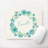 Aqua Sea Green Floral Wreath Personalisiert Mousepad (Mit Mouse)
