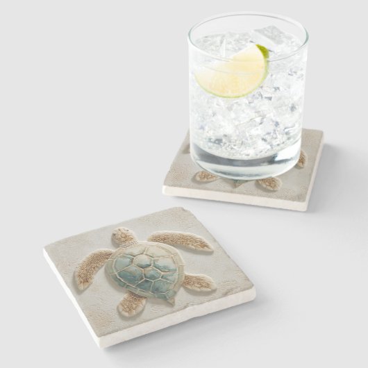 Aqua Sea Turtle Coastal Artwork Steinuntersetzer (Seitenansicht)