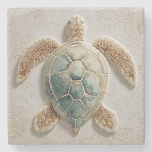 Aqua Sea Turtle Coastal Artwork Steinuntersetzer (Vorderseite)