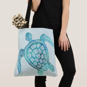 Aqua Sea Turtle on Polka Dots Tasche