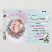 aqua seashell beach Baby Birth Ankündigung Foto (Vorne/Hinten)