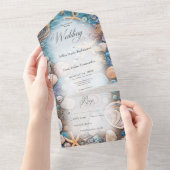 Aqua Seashell Rustic Beach No Dinner All In One Einladung (Abreißen)