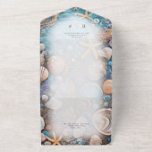 Aqua Seashell Rustic Beach QR Code All In One Einladung (Außenbereich)