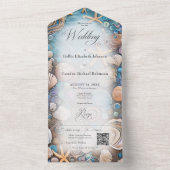 Aqua Seashell Rustic Beach QR Code All In One Einladung (Innen Boden)