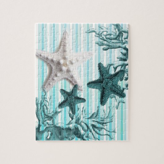 Aqua seashells blue star fish puzzle (Vertikal)