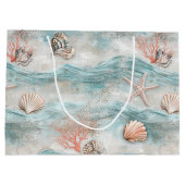 Aqua-Seaside-Korallenstrand-Muster Große Geschenktüte (Rückseite)
