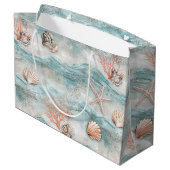 Aqua-Seaside-Korallenstrand-Muster Große Geschenktüte (Rückseite Schrägansicht)