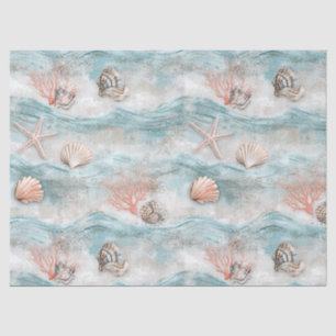 Aqua-Seaside-Korallenstrand-Muster Seidenpapier