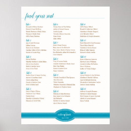 Aqua Seating Chart, Caroline Wedding Collection Poster (Vorne)
