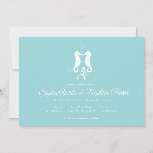 Aqua Seepferd Beach Hochzeit Einladung (Vorderseite)