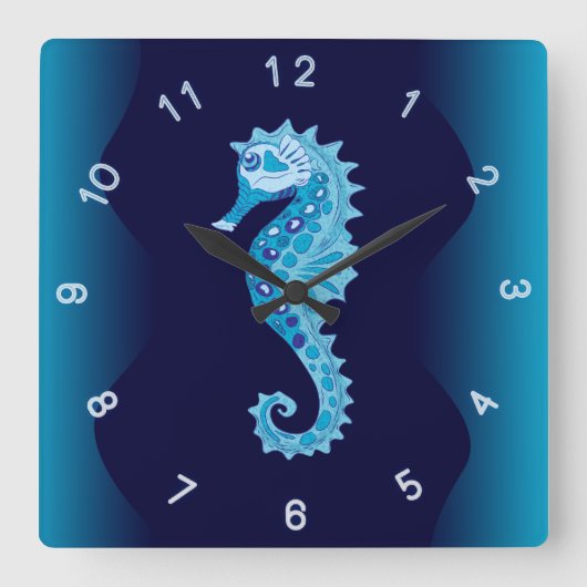 Aqua-Seepferd-Wand-Uhr Quadratische Wanduhr (Vorderseite)
