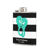 Aqua-Seepferde auf Stripes Coupels Personalisiert Flachmann (Links)