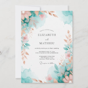Aqua Serene Botanische Hochzeit Einladung
