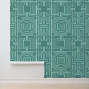 Aqua Serenity: Art Deco 3D Geometrisches Muster Tapete