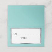 Aqua | Silber | White Simple Elegante Platzkarten (Außenseite Aufgefaltet)