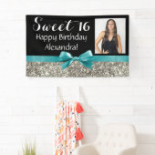 Aqua-silberner Glitzer-Foto-Bonbon 16 Banner (Insitu)