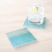 Aqua Silver Beach Blue Summer Glitzer Gradient Glasuntersetzer (Schrägansicht)
