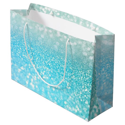 Aqua Silver Beach Blue Summer Glitzer Gradient Große Geschenktüte (Rückseite Schrägansicht)