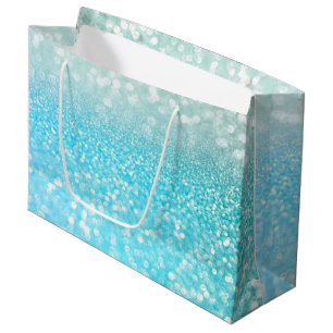 Aqua Silver Beach Blue Summer Glitzer Gradient Große Geschenktüte