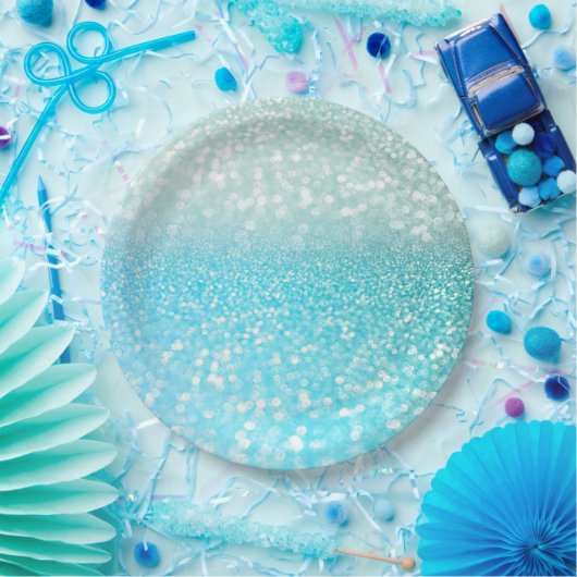 Aqua Silver Beach Blue Summer Glitzer Gradient Pappteller (Party)