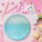 Aqua Silver Beach Blue Summer Glitzer Gradient Pappteller (Party)