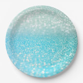 Aqua Silver Beach Blue Summer Glitzer Gradient Pappteller (Vorderseite)