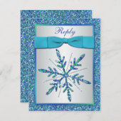Aqua, Silver, Blue Snowflake RSVP Card (Vorne/Hinten)