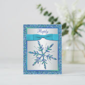 Aqua, Silver, Blue Snowflake RSVP Card Karte (Stehend Vorderseite)