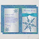 Aqua Silver Blue Snowflakes Quinceñera Programm (Vorne/Hinten)