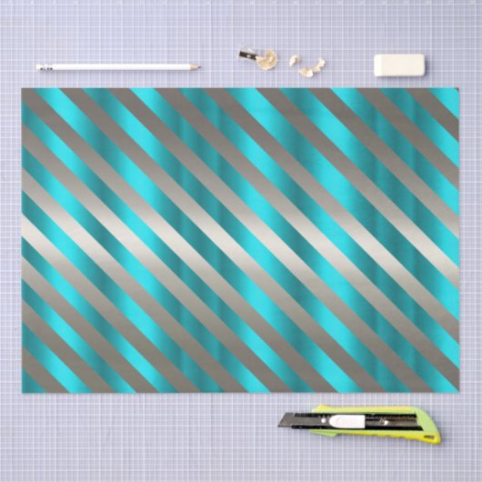 Aqua & Silver Diagonal Stripe Christmas  Seidenpapier (Handwerk)
