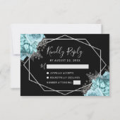Aqua Silver Floral Geometric Black RSVP Karte (Vorderseite)