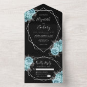 Aqua Silver Floral Geometric Black Wedding All In One Einladung (Innen Boden)