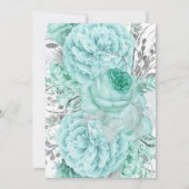 Aqua & Silver Floral Wedding Dress Brautparty Einladung (Rückseite)