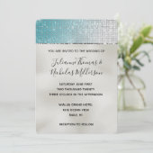 Aqua Silver Glam Glitz Pearl Wedding Einladung (Stehend Vorderseite)