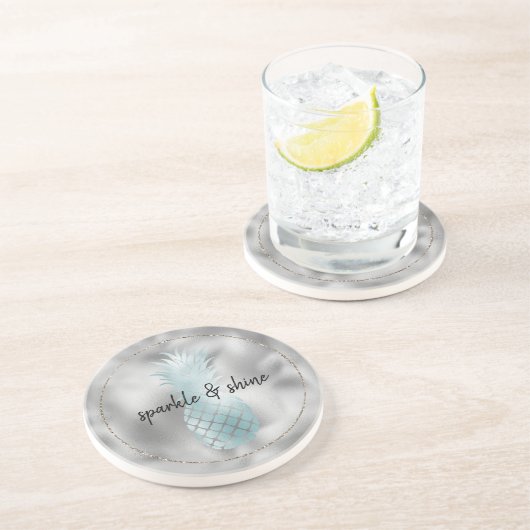 Aqua Silver Glam Glitz Pineaple Getränkeuntersetzer (Seite)