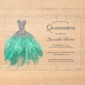 Aqua Silver Glitzer Dress Script Quinceañera Party Acryleinladungen (Vorderseite)