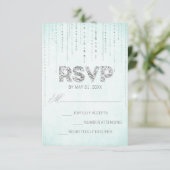 Aqua & Silver Glitzer Look Wedding RSVP Card (Stehend Vorderseite)