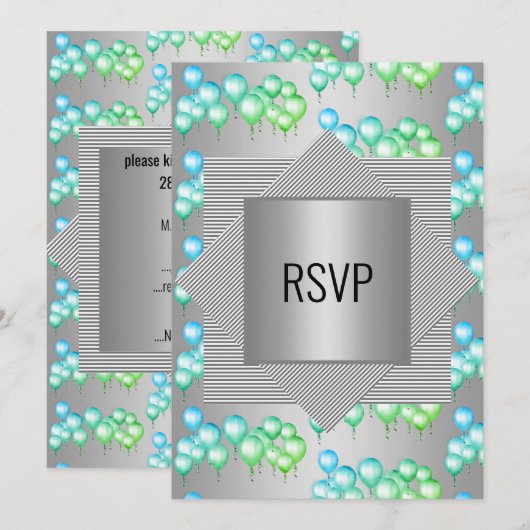 Aqua Silver Gradient Balloon All Occassion UAWG Einladung (Vorne/Hinten)