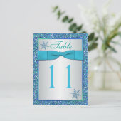 Aqua Silver Green Snowflakes Tischnummer Card (Stehend Vorderseite)