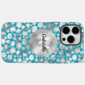 Aqua Silver Leopard Animal Print Monogram Case-Mate iPhone Hülle (Rückseite (Horizontal))