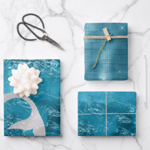 Aqua Silver Mermaid Geschenkpapier Set