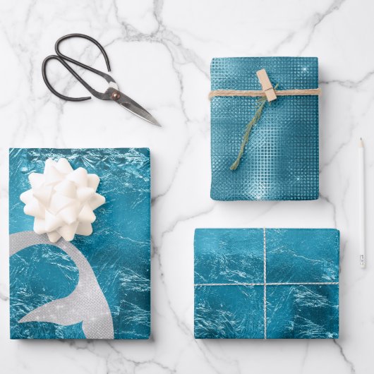 Aqua Silver Mermaid Geschenkpapier Set (Vorderseite)