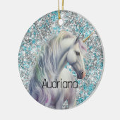 Aqua Silver Unicorn Glitzer Sparkle Keramik Ornament (Links)