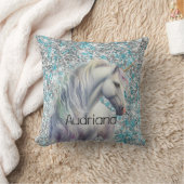 Aqua Silver Unicorn Glitzer Sparkle Kissen (Decke)